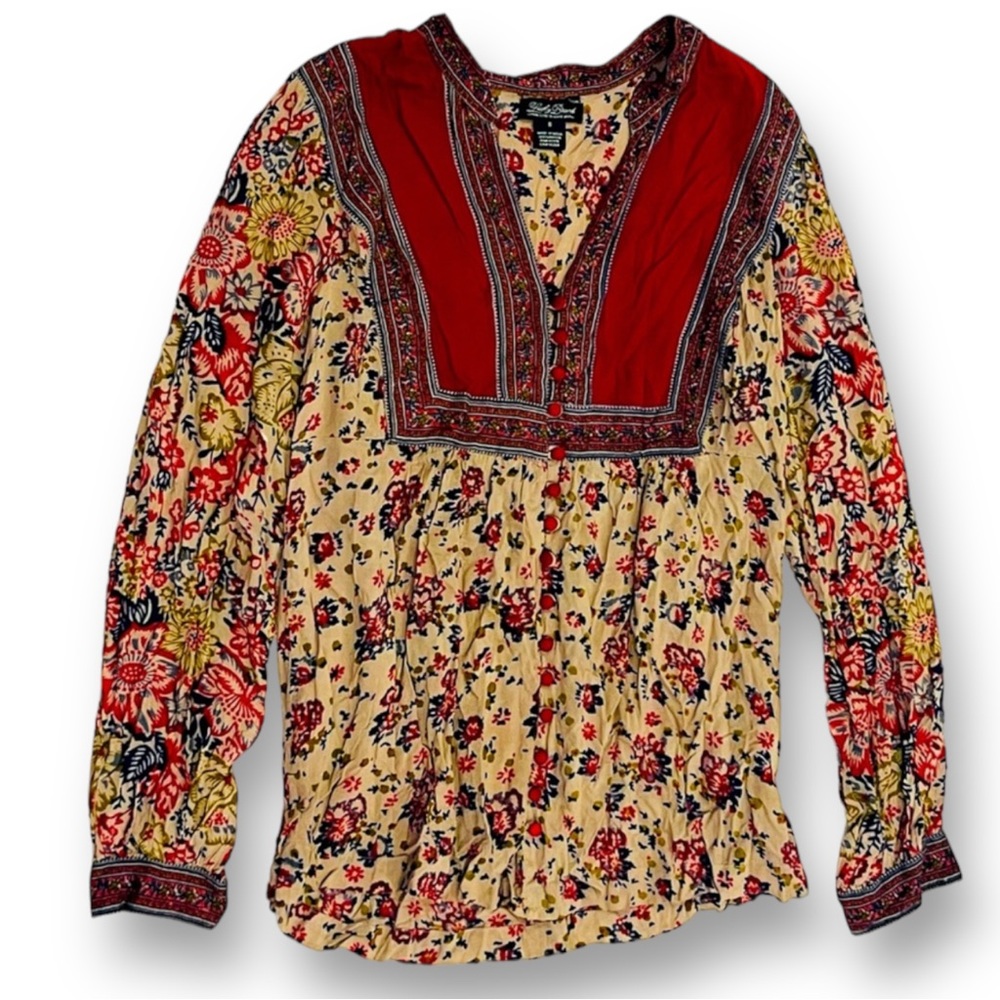 Lucky Brand Floral Print Western Boho Prairie Button up Blouse Size Small - Picture 1 of 7